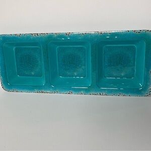 Pier 1 Carmelo Melamine Rustic Crackle Turquoise 3 Section Tray EUC 19” Bowl